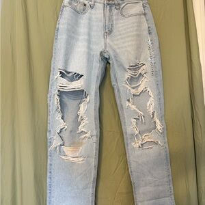 American Eagle Outfitters Light Blue Distressed Straight Leg Jeans